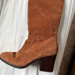 Born Suede Knee-High Boots Women’s 10 Brown Block Heel Side Zip